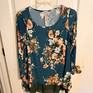 Elegant Floral Print Blouse in Teal